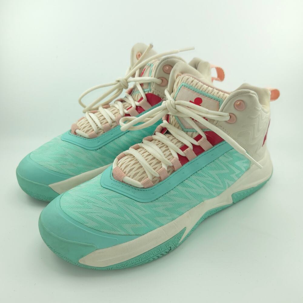 Moolah Kicks Press Break V2 GS Kids Size 7Y Teal Red Beige Basketball Sneakers